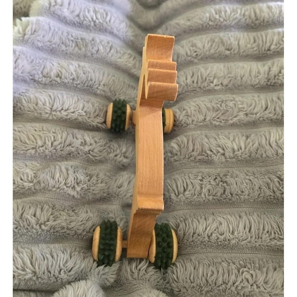 Vintage Chunky Pine Wooden Reindeer‎ Handheld Back Massager With Rolling Wheels
